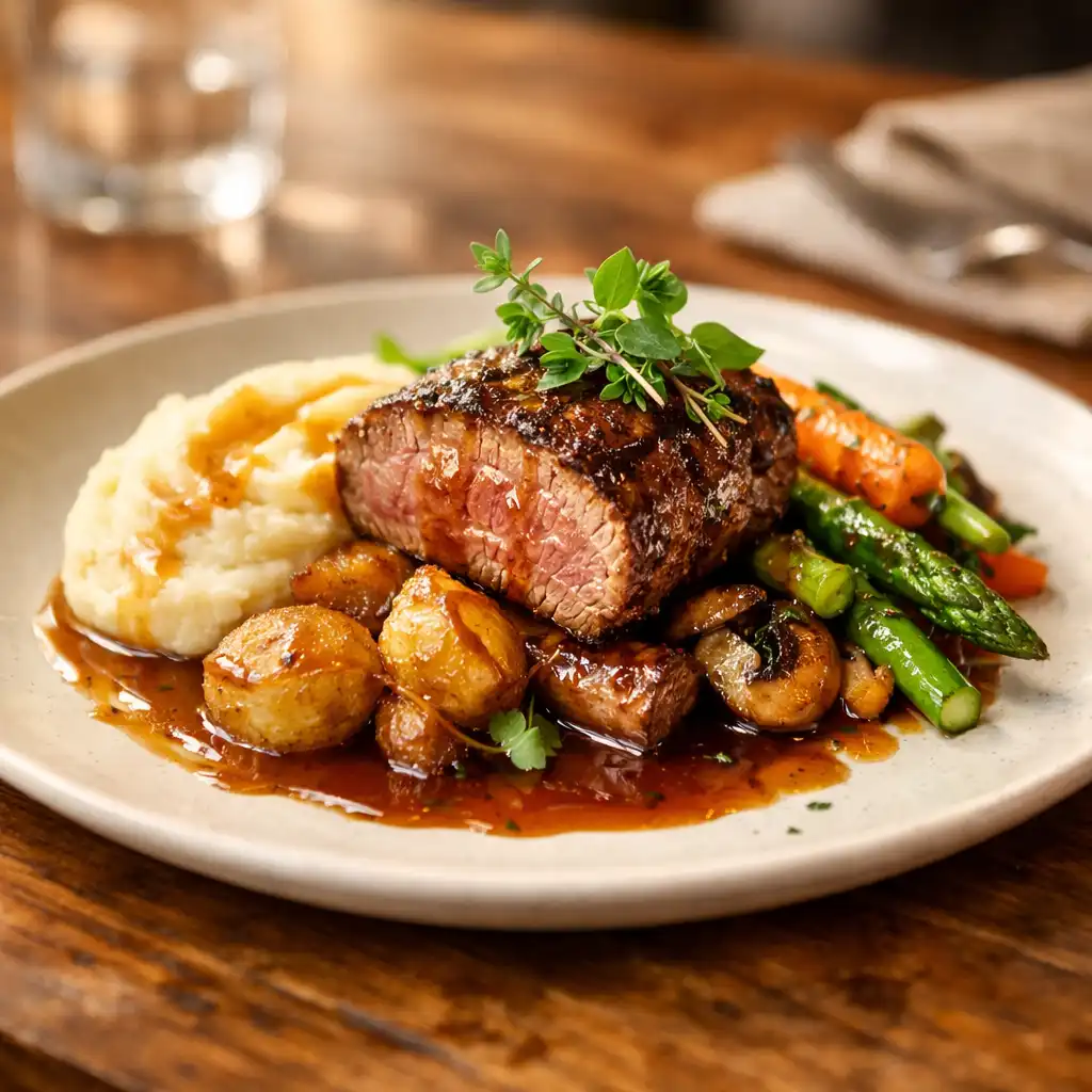Elegantně naservírovaný hlavní chod na talíři